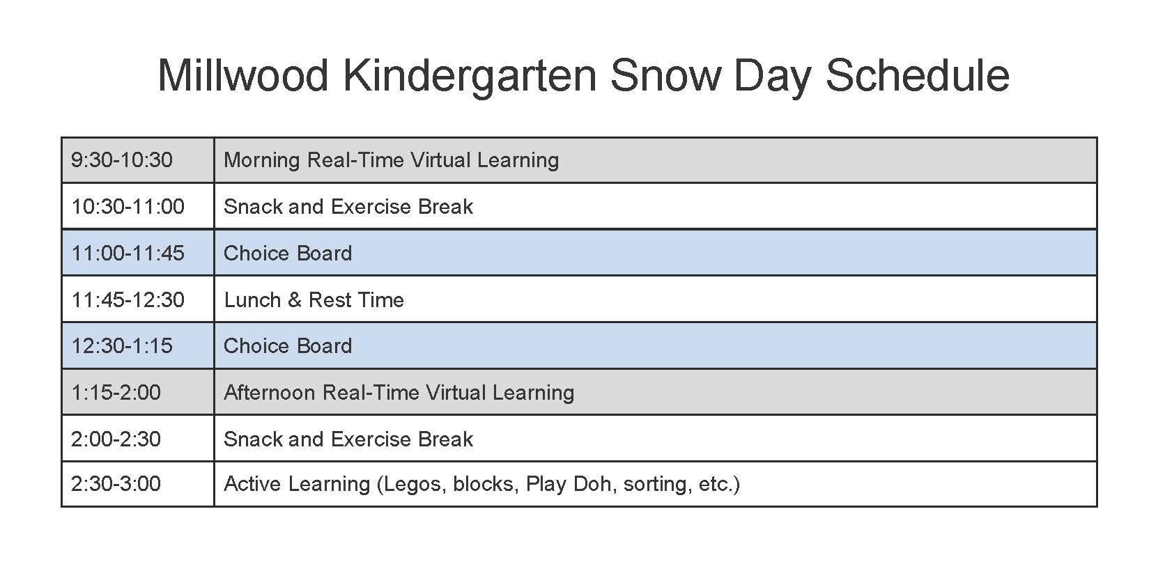 MKC snow day schedule